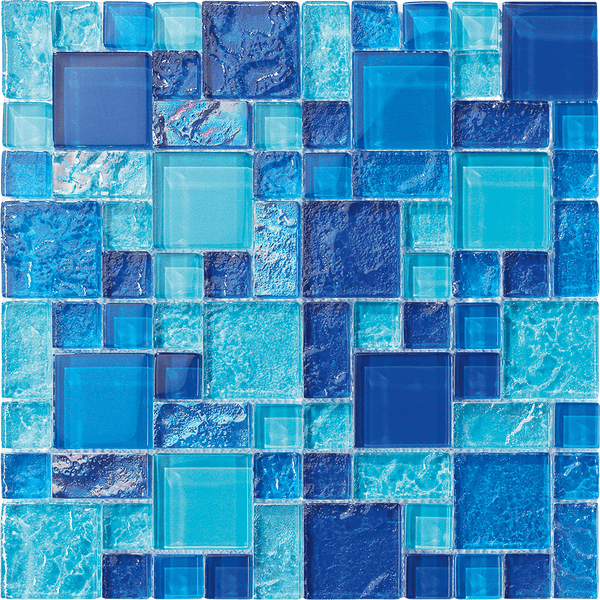Brush Blue Mix Glass Mosaic Tile