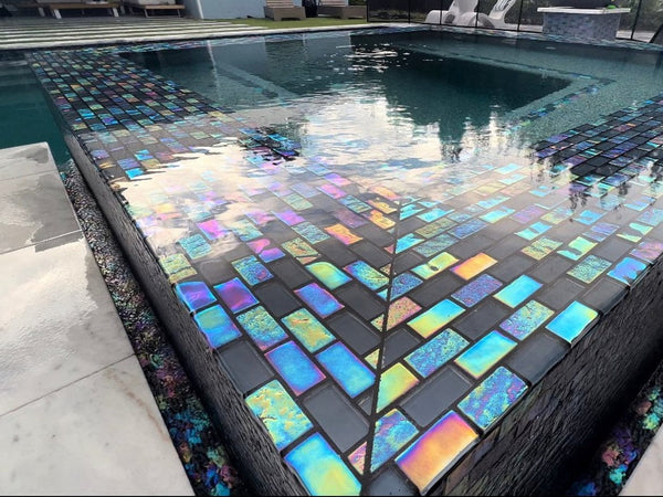 Glass Pool Mosaic Tile Black Blend 1x2