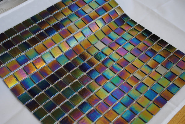 iridescent tile backsplash