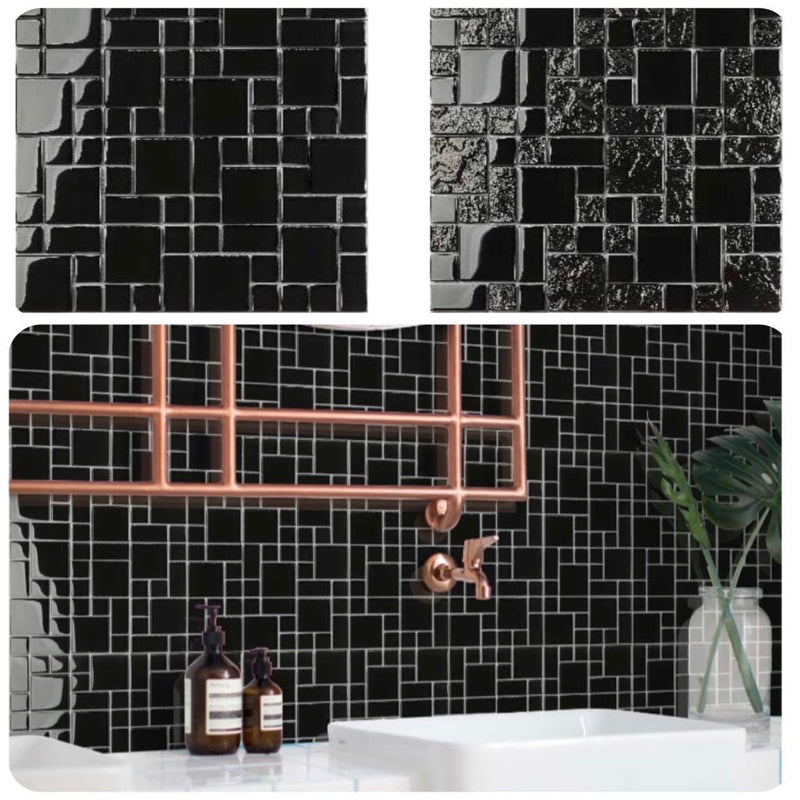 Onyx Black Texturized Glass Tile