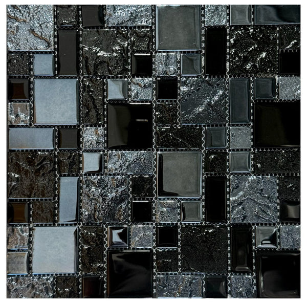 Onyx Black Texturized Glass Tile